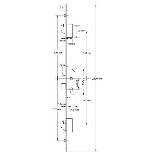 Mila Latch 2 Rollers 2 Hooks Lift Lever 25mm Backset