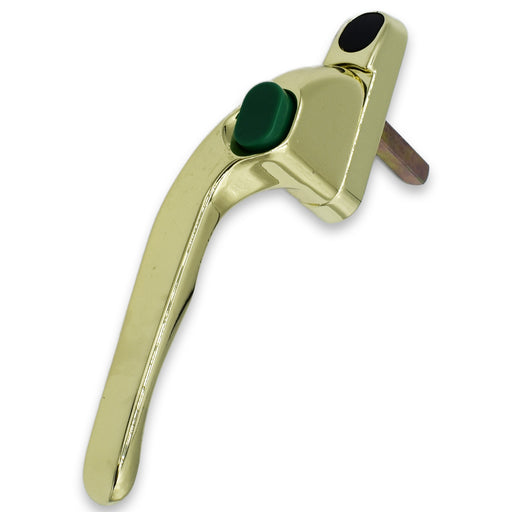 uPVC Window Handle Gold Non Lock Green Button Cranked Left Hand