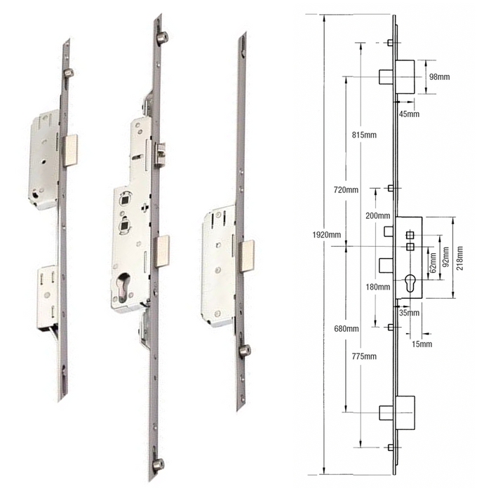 Avocet Latch 3 Deadbolts 4 Rollers Double Spindle Multipoint Door Lock