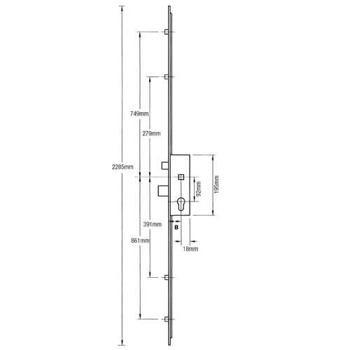 GU Europa Latch Deadbolt 4 Rollers 40mm Backset