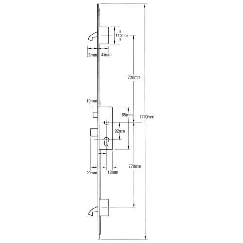 Winkhaus Cobra Latch Deadbolt 2 Hooks 20mm Flat Faceplate Key Wind