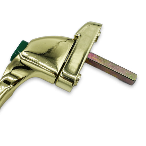 uPVC Window Handle Gold Non Lock Green Button Cranked Left Hand