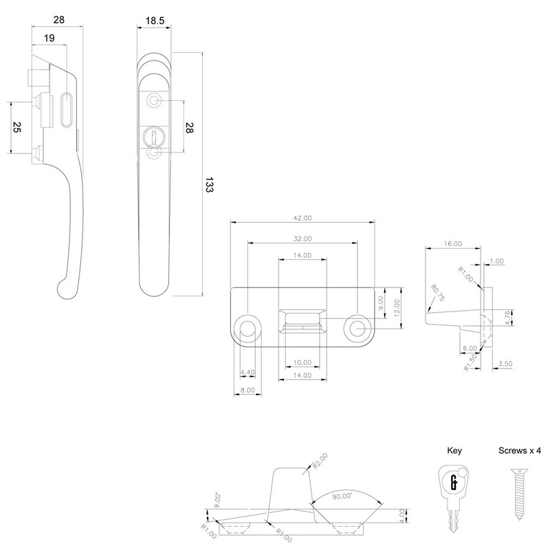 ERA High Quality Timber Wooden Locking Casement Window Handle Various Colours Basta