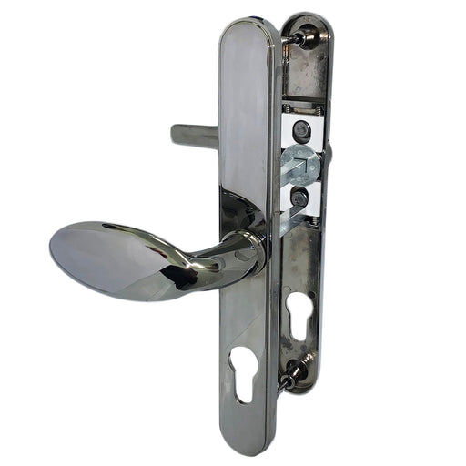 Smokey Chrome Sprung Lever Pad Offset Door Handles 92 & 62mm PZ - 210mm screws uPVC Set