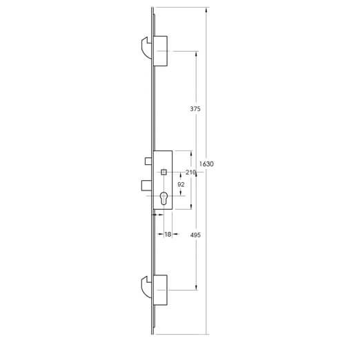 KFV Latch, Deadbolt, 2 Hooks 35mm Backset 92pz
