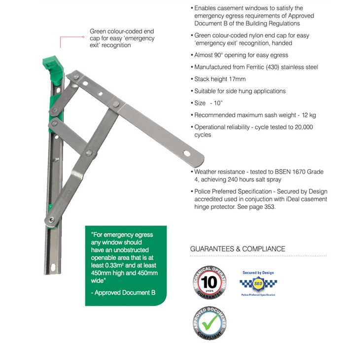 uPVC Universal Window Hinge Double Glazing Friction Stay PVC 10 Inch Egress Only 17mm Stack Stainless Steel