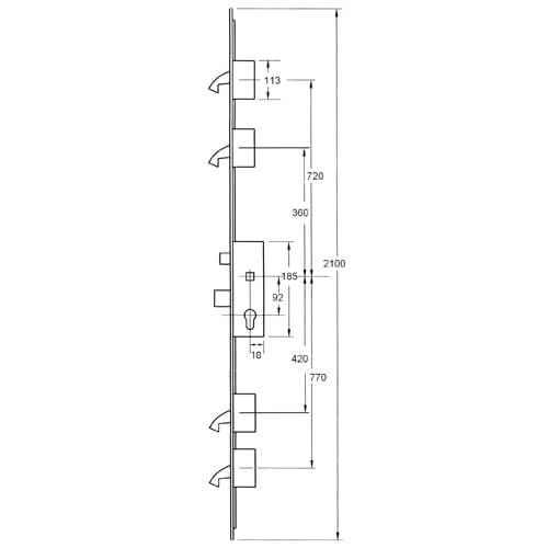 Winkhaus Cobra Latch Deadbolt 4 Hooks Split Spindle