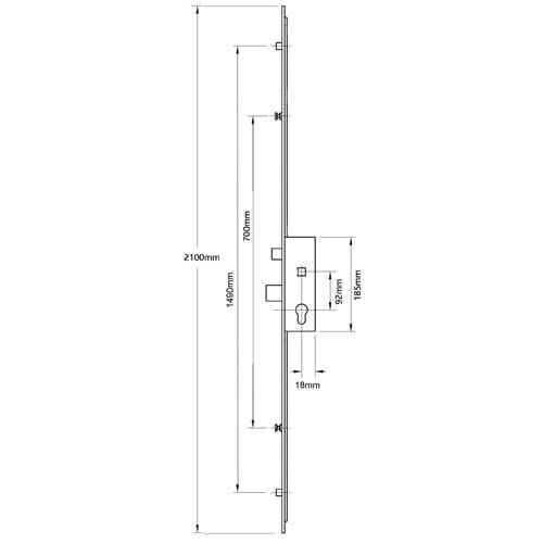 Winkhaus Cobra Latch Deadbolt 2 Rollers 2 Mushrooms Split Spindle